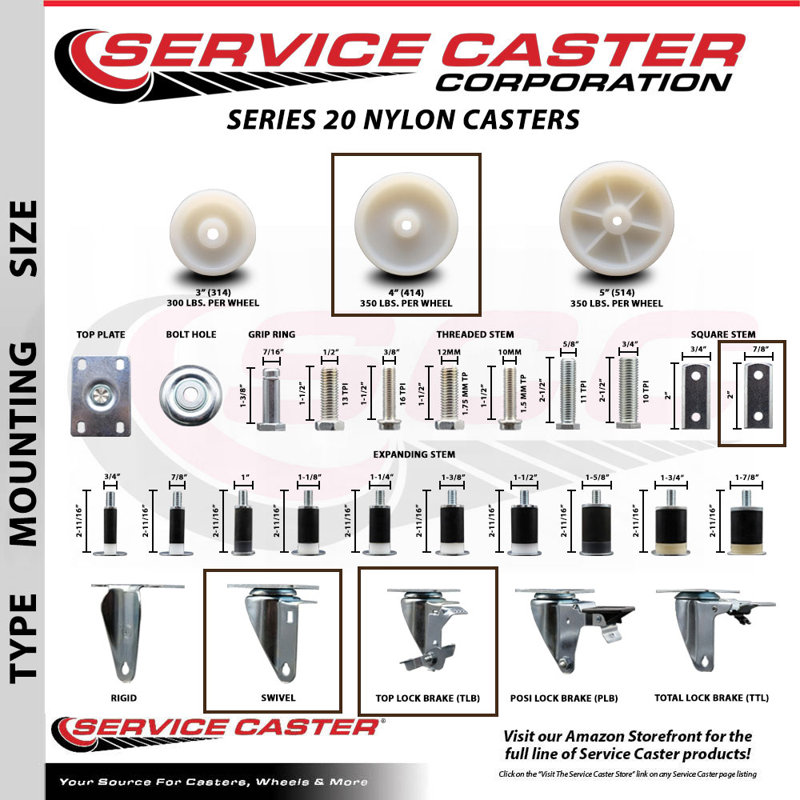 4 Piece Nylon Wheel Caster Set