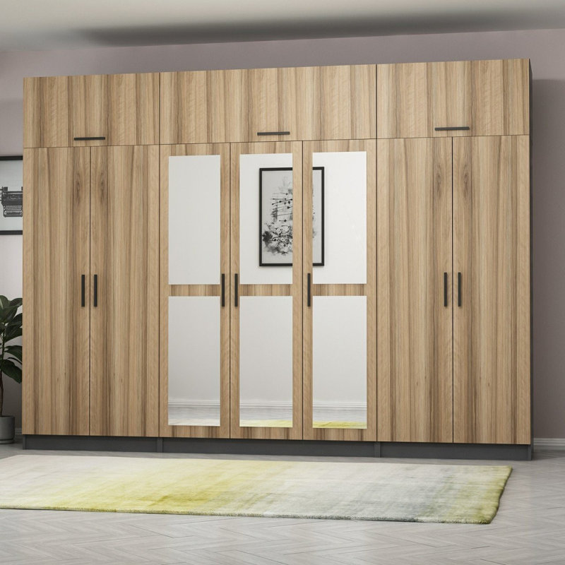 Elina 7 Door Manufactured Wood Wardrobe, 235cm H x 315cm W x 52cm D, Brown