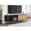 Meuble télé de 72 pouces, console, centre multimédia, meuble de rangement, salon, stratifié noir, métal noir, style moderne et contemporain