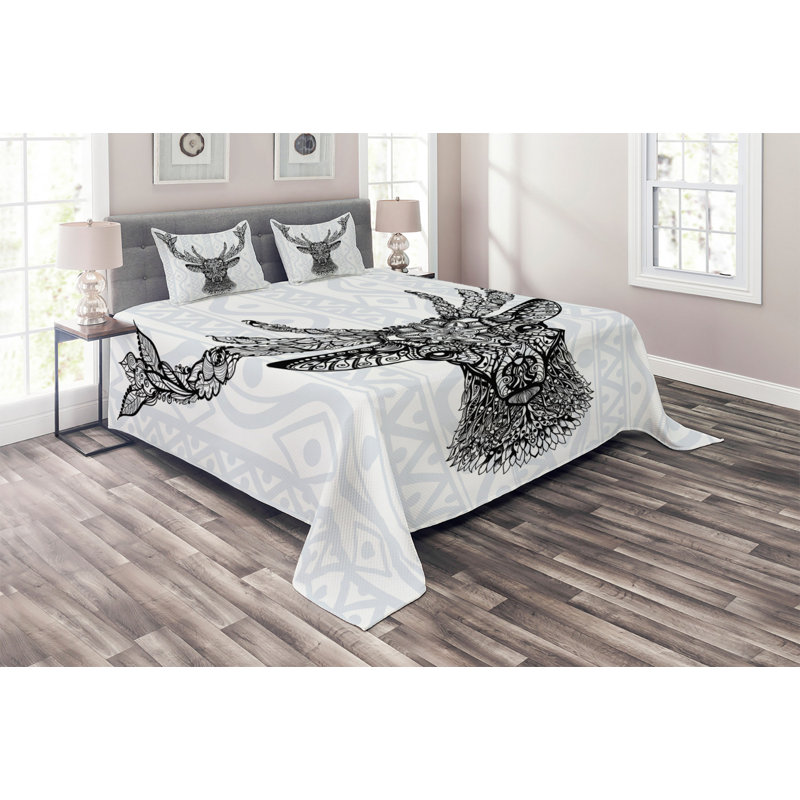 Deer Rustic Polyester Coverlet, King Bedspread + 2 Shams