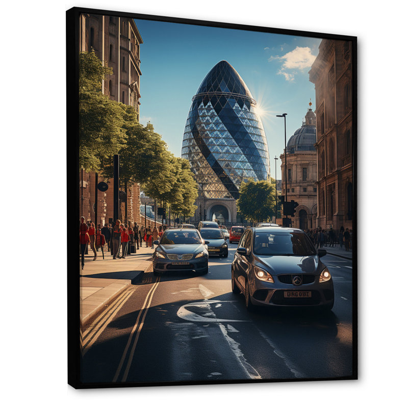 Imprimé noir et beige de London City -, H 32 po x l 16 po x P 1 po, Cadre flottant noir
