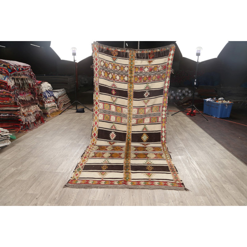 Tapis de couloir en laine noué à la main de conception unique 4 pi 8 po x 10 pi 6 po noué à la main Tapis décoratif Ivoire/brun/noir