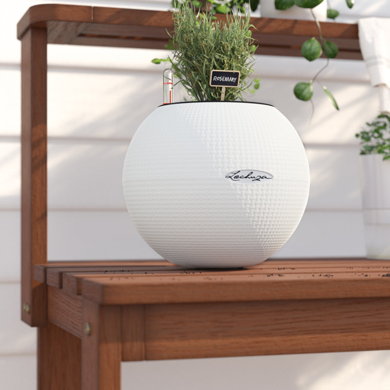Pot à fleurs rond en plastique avec indicateur de niveau d'eau Puro Color 20 pour intérieur et extérieur, blanc, Blanc