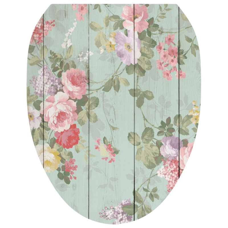 Décalcomanie de siège de toilette Floral Shiplap - Toile de tatoo, Allongé