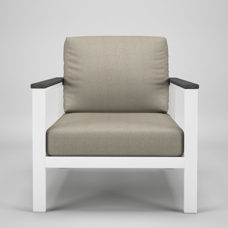 Fauteuil club d'extérieur en métal avec coussin Sunbrella Weston, Palette colombe, Gris clair