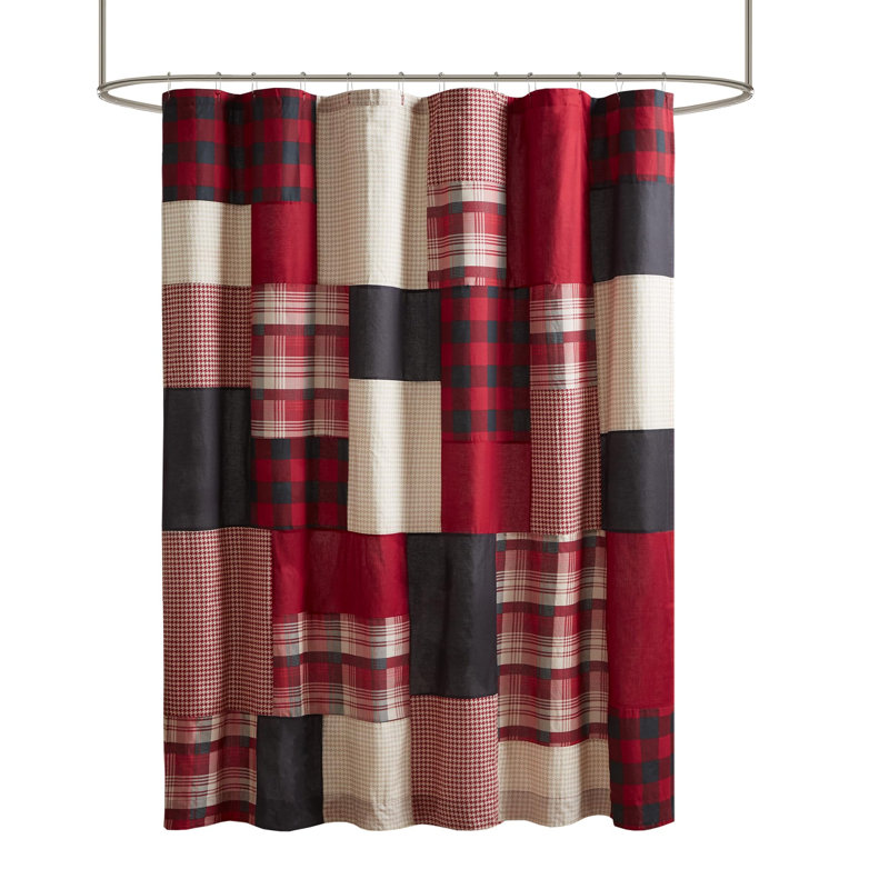 Plaid Cotton Shower Curtain (Tan), Red Plaid