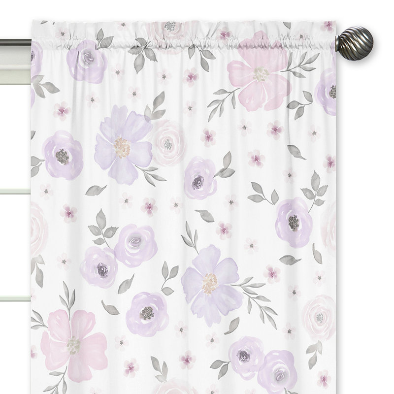 Watercolor Floral Semi-Sheer Rod Pocket Curtain Panels, Lavender/Purple/Pink