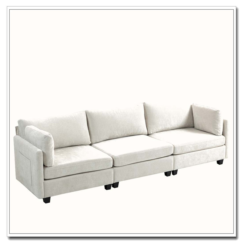 Canapé 3 places en tissu chenille profond, Beige
