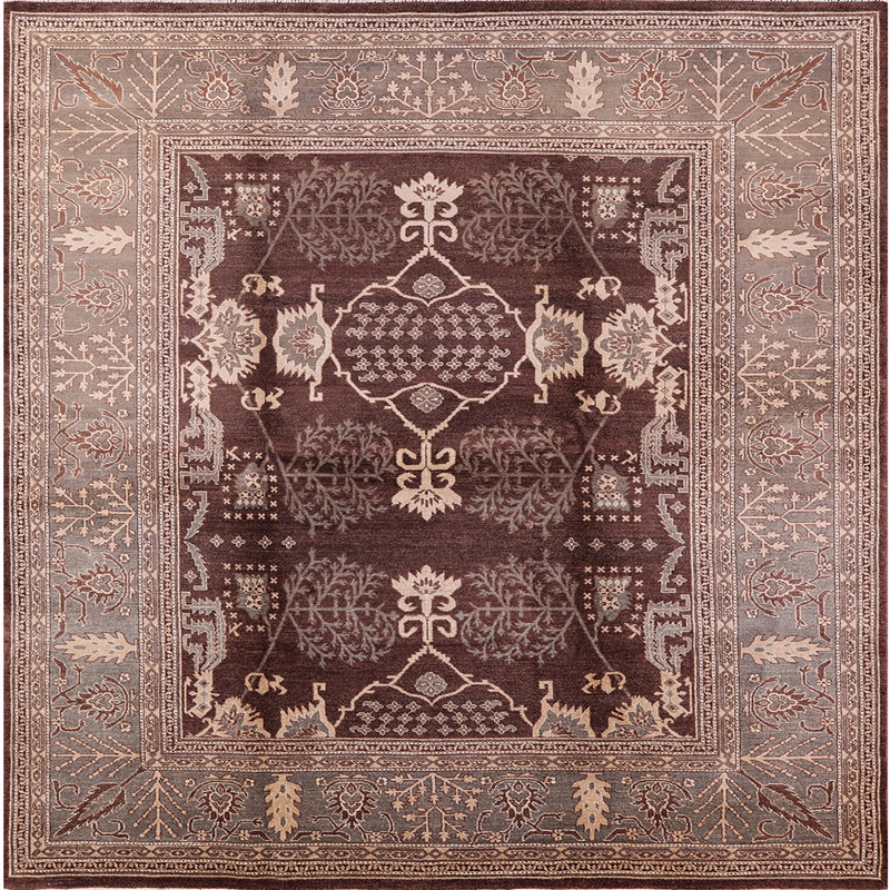 Tapis oriental gris / brun Davenport, Carré 7 pi