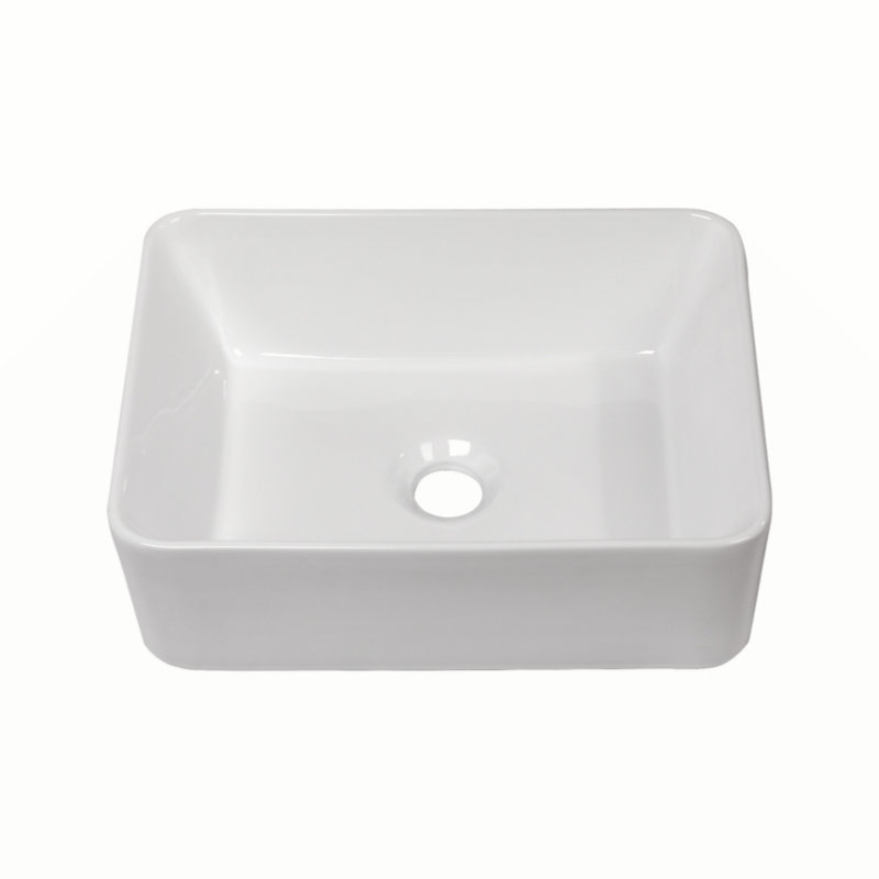 16"X12" White Ceramic Rectangular Vessel Bathroom Sink