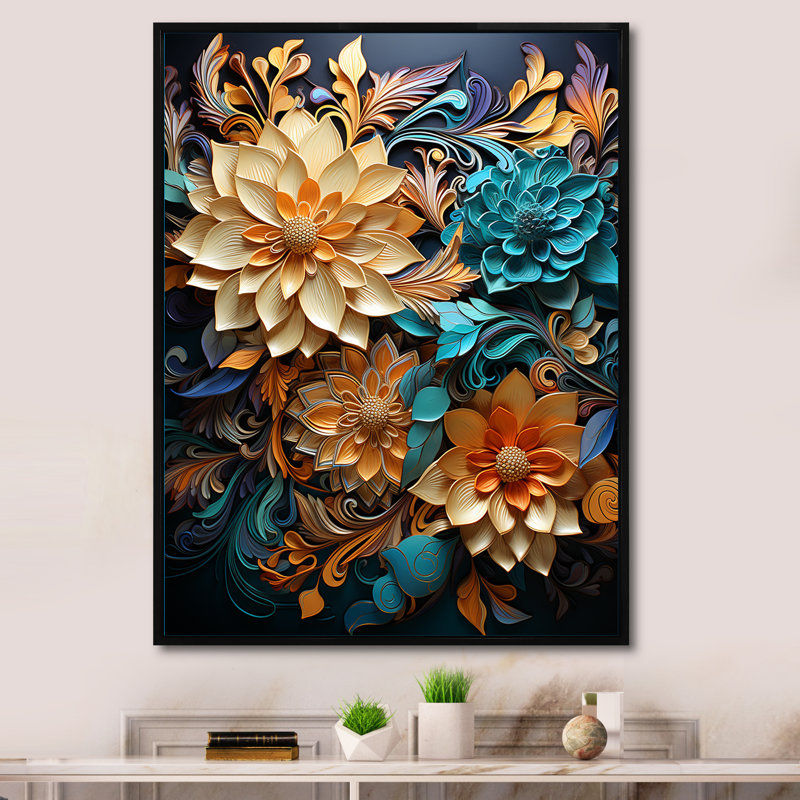 Opt Opt Flowers Harmonic Contrast II - impression, Cadre flottant noir, H 40 po x l 30 po x P 1,5 po