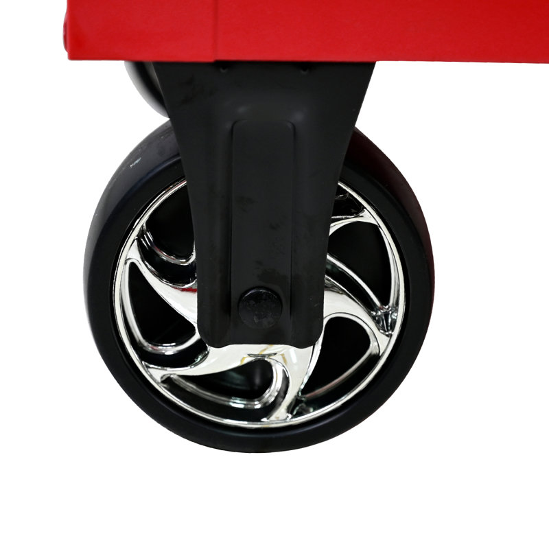 Chariot à outils multifonctionnel à 9 tiroirs avec roulettes et plateau en bois, Rouge