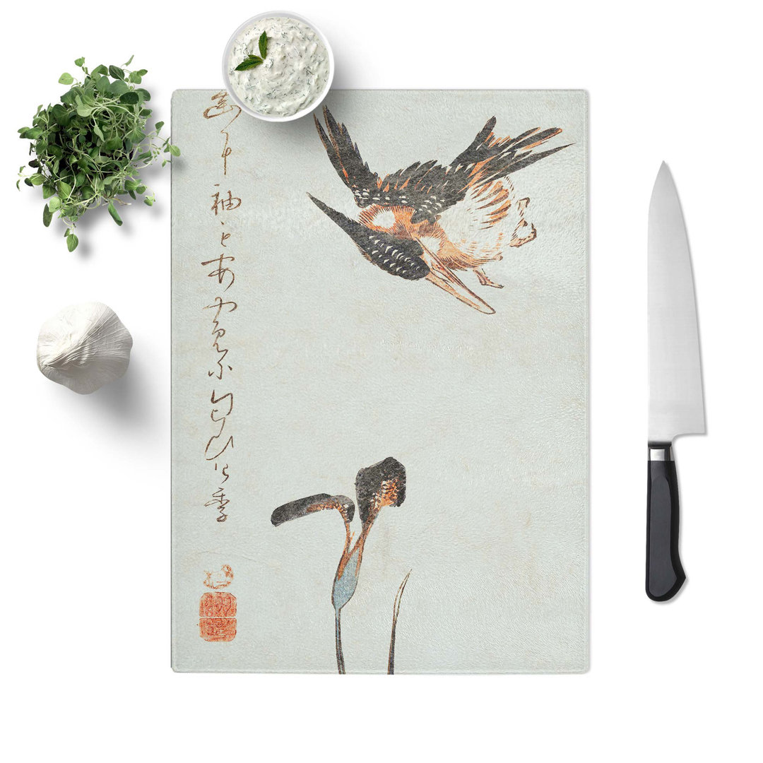Glass Kingfisher & Irises by Utagawa Hiroshige Chopping Board