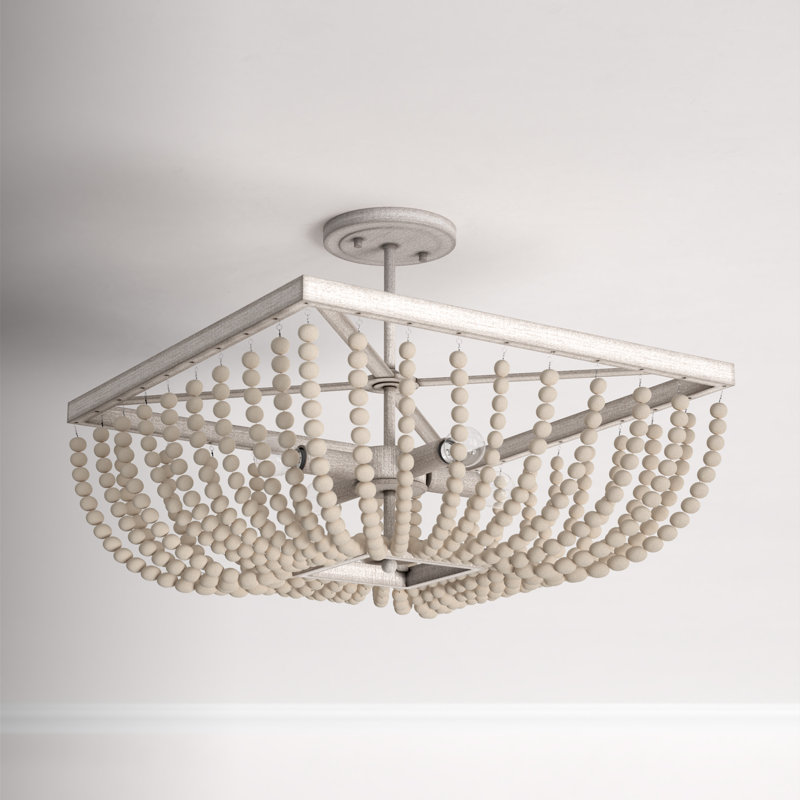 Mystic Sand Coastal Bohemian 4-Light Semi-Flush Mount with Wood Beads