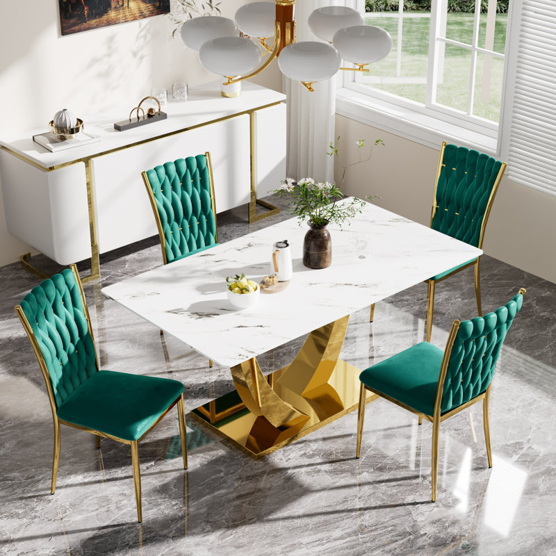 Ensemble de table de salle à manger élégant 63 po Morden, 5, Vert