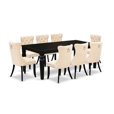 9 Piece Dining Room Set Includes a Rectangle Kitchen Table with Removable leaf and 8 Padded Chairs, 42x84 Inch, Black
