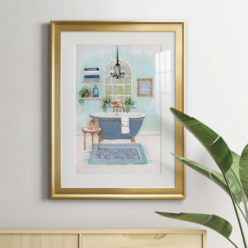 Blue Bath I - peinture encadrée, H 18,5 po x l 24,5 po x P 1,5 po, Or