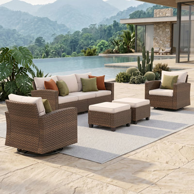 5 - Person Outdoor Wicker Patio Conversation Set with Swivel Chairs