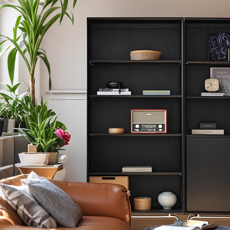 Bibliothèque sur pied 74,7 "x l 33,46" en bois massif noir avec armoire ouverte et armoire de rangement