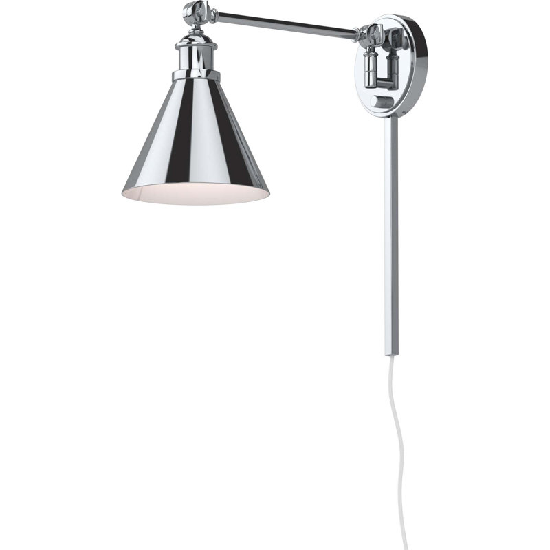 v4991 Mellissia Steel Polished Nickel Plug-in Adjustable Swing Arm Sconce with Rotary Style Switch, Polished Nickel