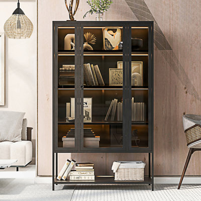 Vitrine avec porte vitrée et lumières DEL, vitrine, armoire d'appoint