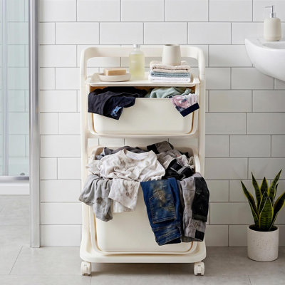 2-Tier Laundry Basket, Laundry Cart with Wheels