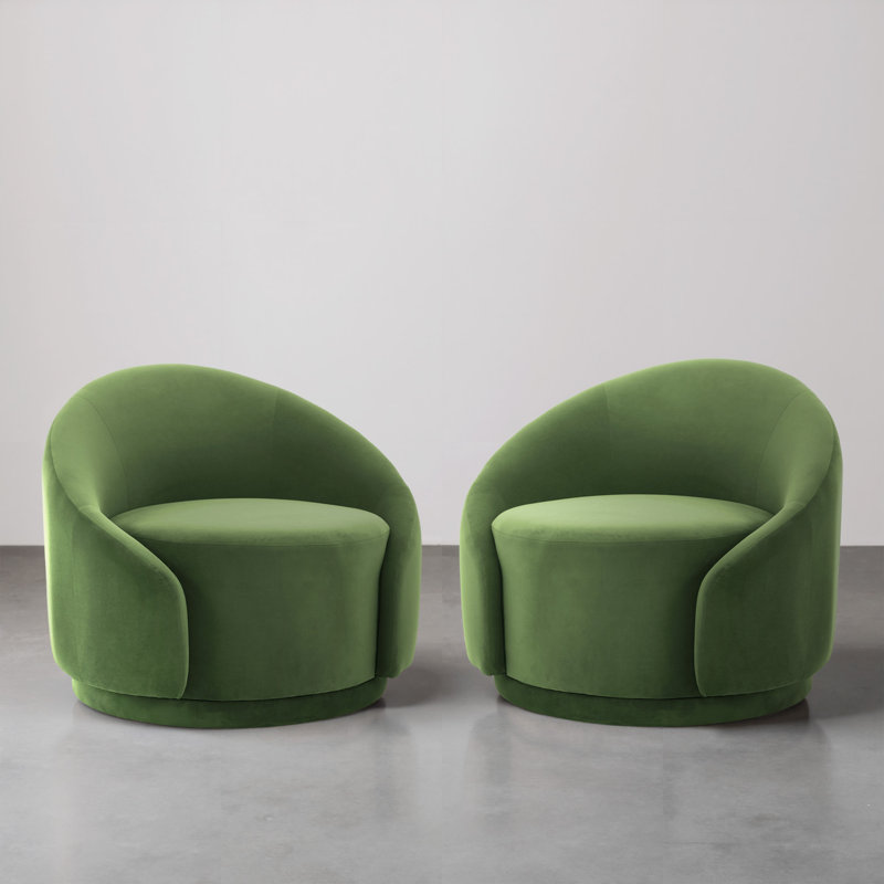 Fauteuil demi-tonneau pivotant rembourré Aunna, Velours vert