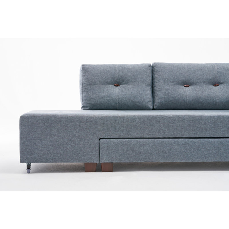 Modern Corner Sofa-Bed, Light Blue, 110.2 x 33.5 x 81.1 inches | Wood & Fiberboard Frame, 100% Polyester Fabric | 32 DNS Foam Seating, Easy Clean | Scandinavian Design, Durable Hard Plastic Walnut Legs, Perfect for Small Spaces