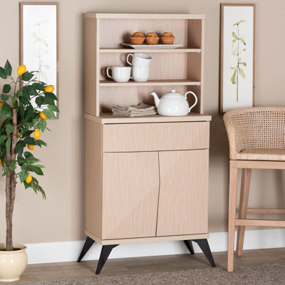 Charteris Mid-Century Modern Two-Tone Light Brown And Black Wood Kitchen Cabinet