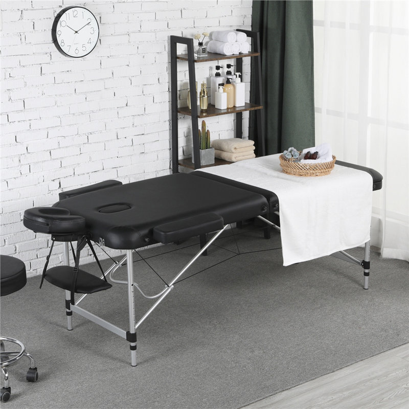 Lit de massage réglable à 3 fois la hauteur avec dossier, Noir
