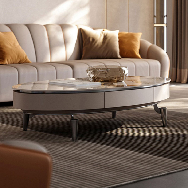 Table basse ovale en bois gris et bois manufacturé, Gris