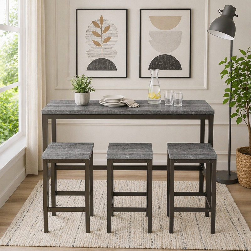 Ensemble de table de salle à manger longue avec 3 tabourets, Grey