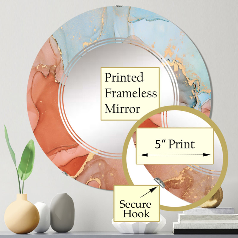 Brun et turquoise liquide Art I - Miroir mural moderne rond, 24 po x 24 po