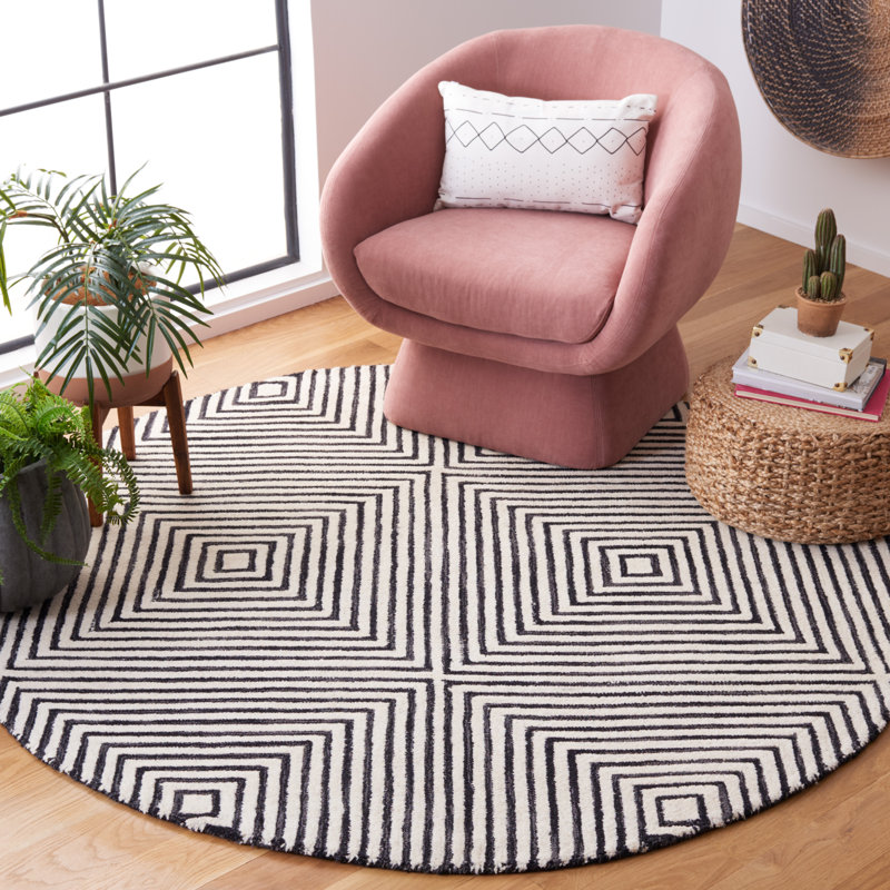 Tapis noir / beige Swansea Metro 454, Rond 7 pi