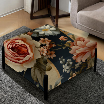 Pivoine Peach and Blue Chic Elegance - grand repose-pieds carré rayé