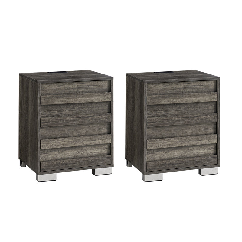 Ashara Farmhouse 2 Nightstands with Charging Station, Rustic Gray