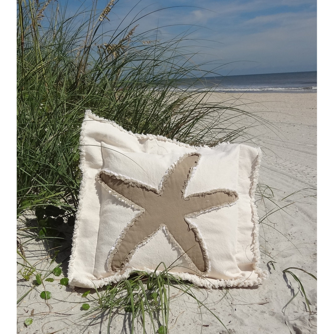 Coastal Frayed Star Fish Applique 100% Cotton Throw Pillow Sandy by the Sea Designs 