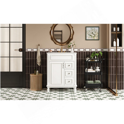 24" Bathroom Vanity With Ceramic Sink, Small Bathroom Sink Cabinet, Modern Cabinet With 2 Drawers And Adjustable Shelf