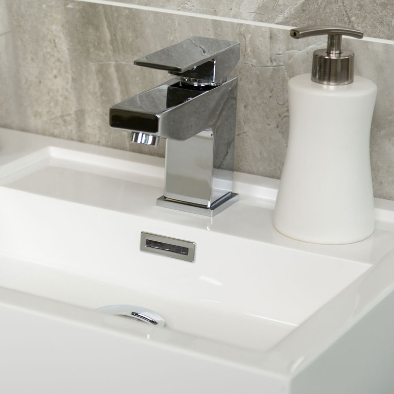 Bathroom Vanity with Semi-Recessed Composite Resin Basin, Gloss White