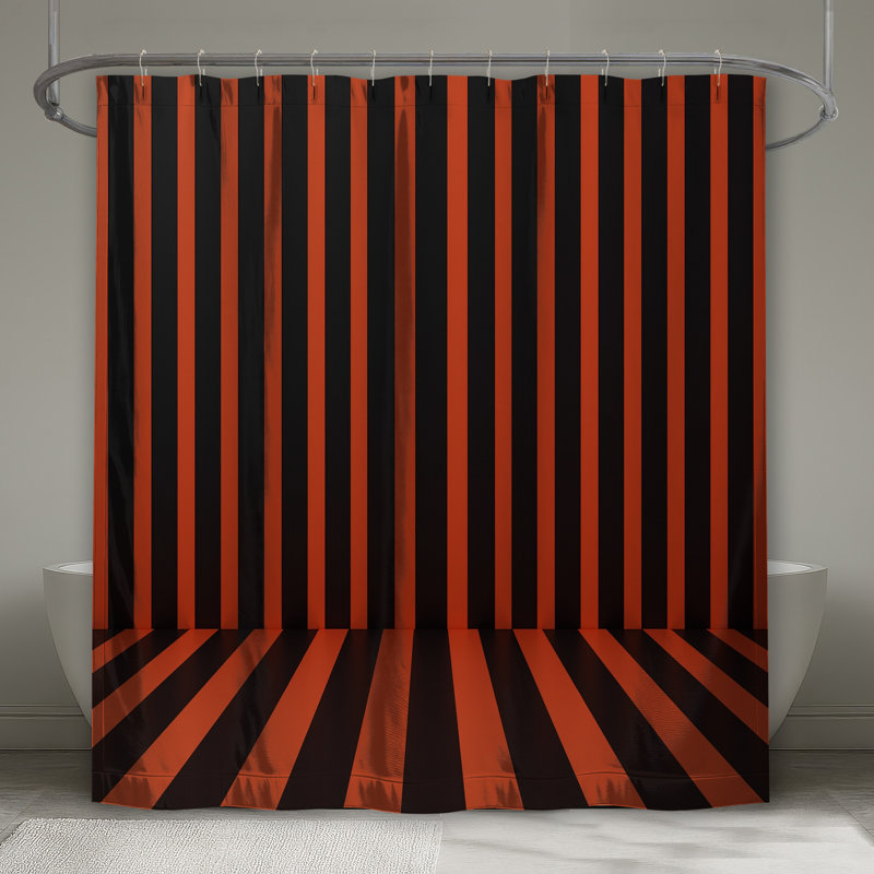 Rideaux de douche à rayures noires et orange extra long, 70in W x 84in H