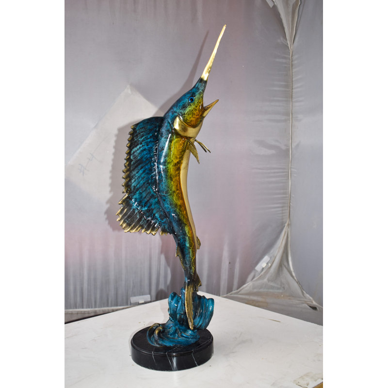 Statue de jardin Zalia - Marlin féroce sautant hors de l'eau - bronze Taille: 12 po x 8 po x H 30 po