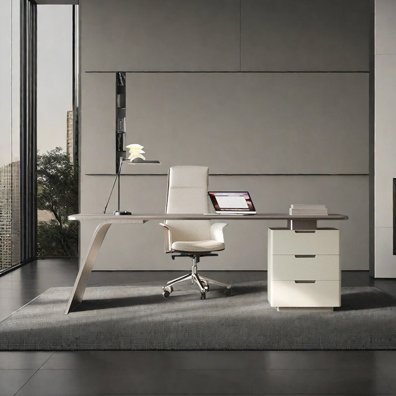 Bureau en acier fritté en acier inoxydable, Gris / Blanc, H 29,92 po x l 62,99 po x P 27,56 po