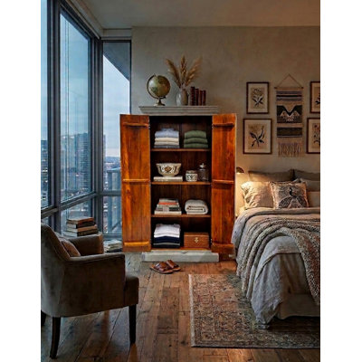 Moonika Solid Wood Peacock Armoire