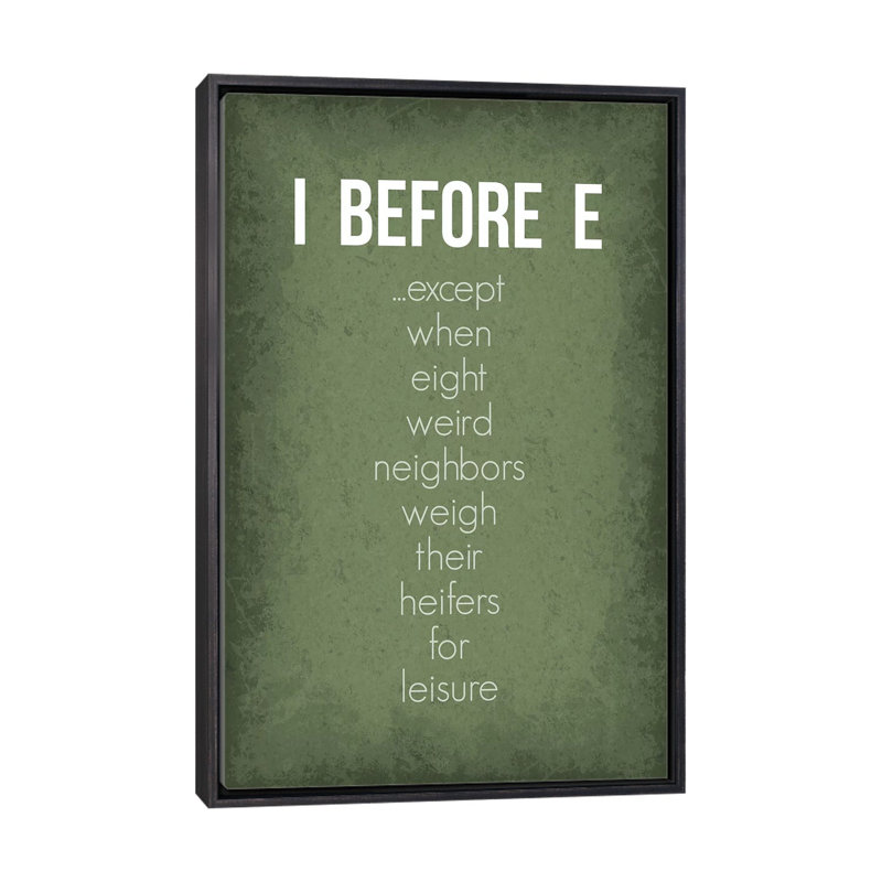 «Funny I Before E Exception», reproduction d'art textuel, Toile avec cadre noir patiné, Pas de tapis