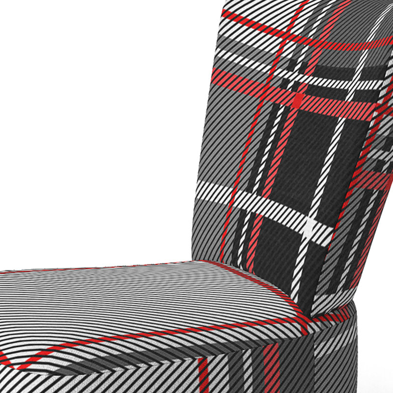 Grey And Red Checked Tartan - Upholstered Patterned Accent Side Chair
