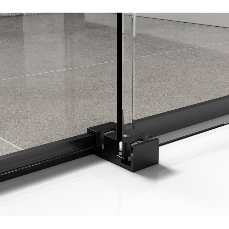 48'' - W x 76'' H Double Added Door Frameless Shower Door with, Black