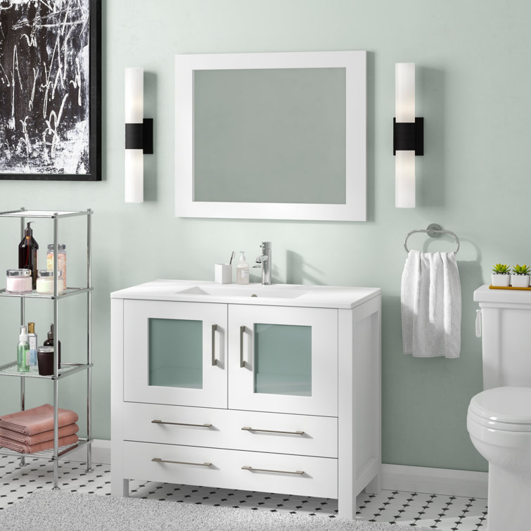 Arroyos 36'' Single Bathroom Vanity with Ceramic Top with Mirror
