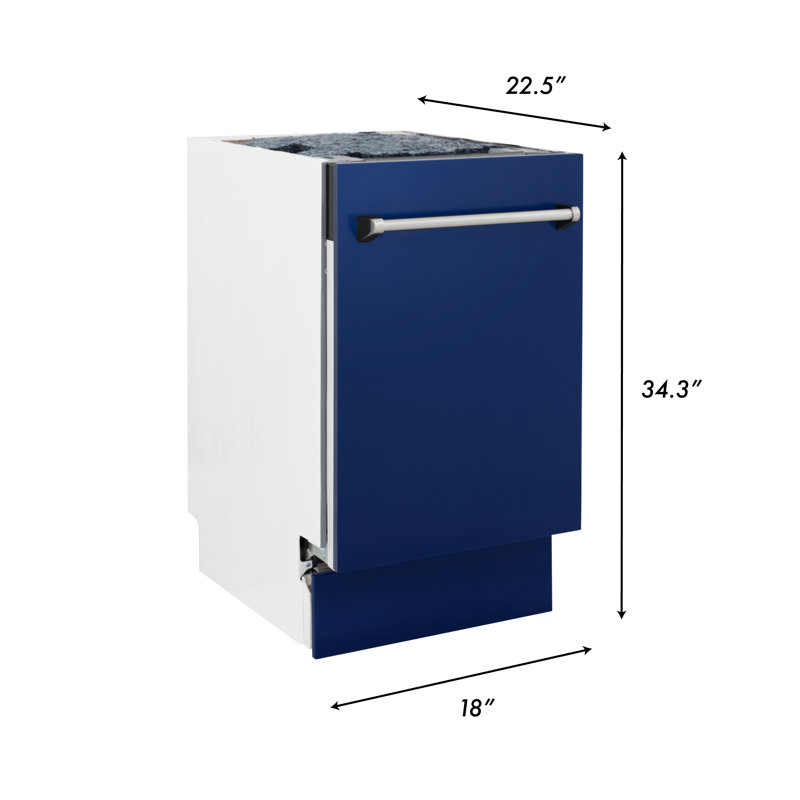 ZLINE 18" Tallac Series 3rd Rack Top Control Dishwasher with Stainless Steel Tub, 51dBa, Blue Gloss