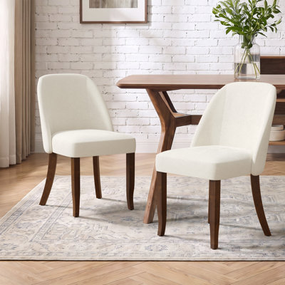 Upholstered Chenille Dining Chair with Curved Wood Legs & Space-Saving Armless Design (Set of 2)