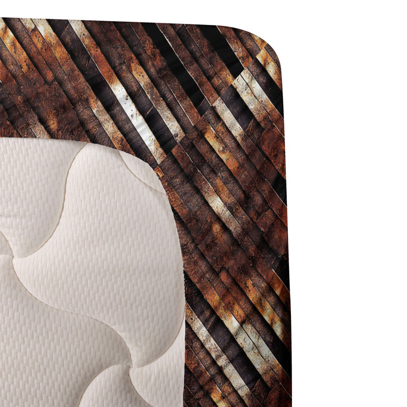 Ambesonne Grunge Sheet Set Print of Stripes Pattern Art Dark Rust and Seal Brown